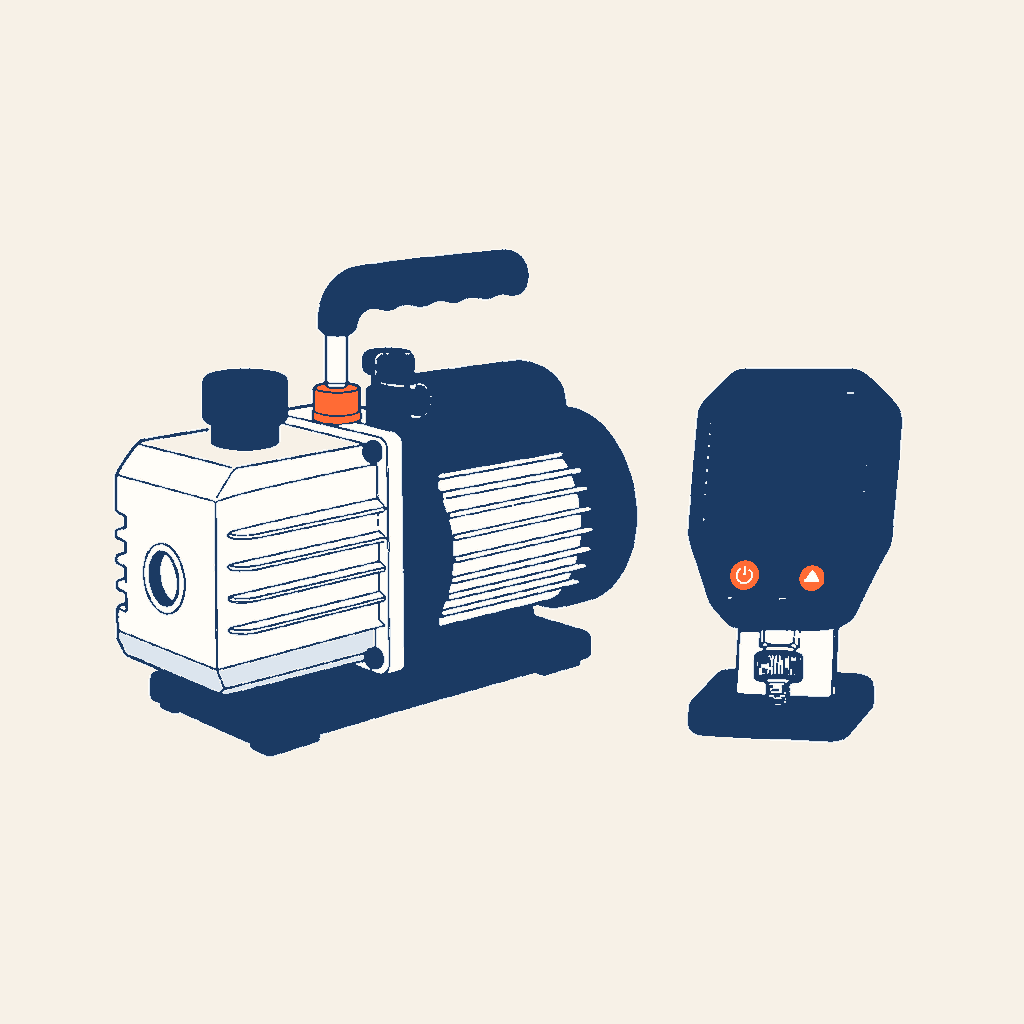 Pompe à vide et vacuomètre électronique.